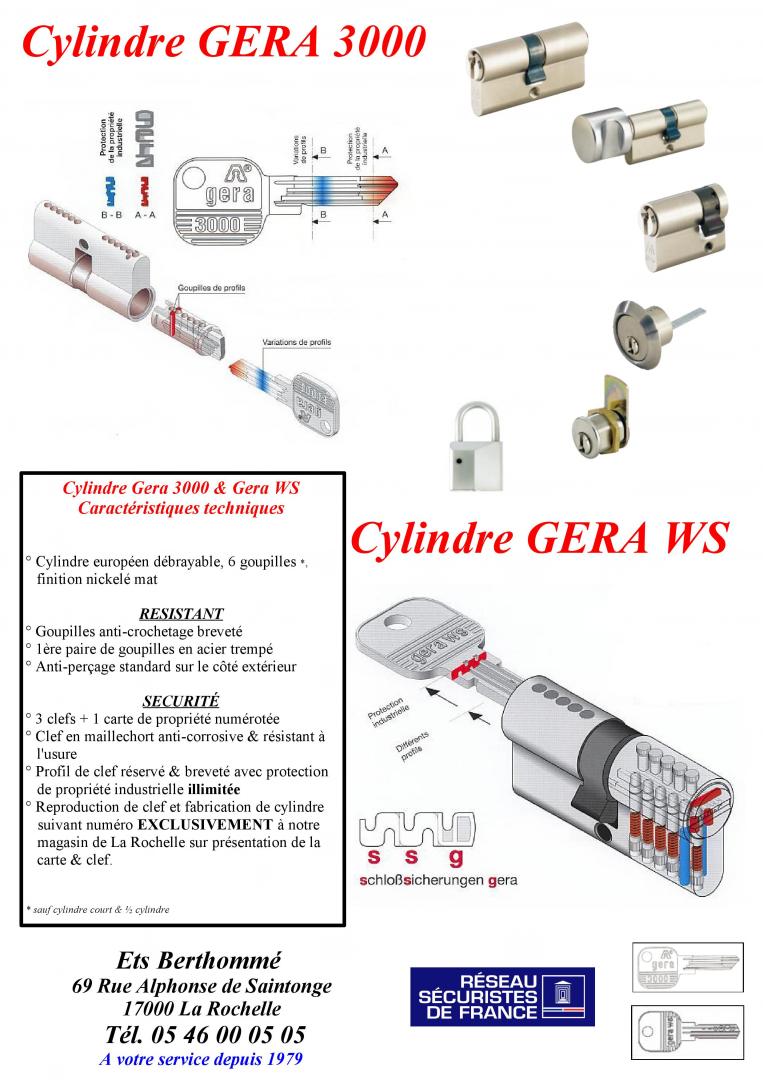 cylindre de sécurité de porte GERA la rochelle